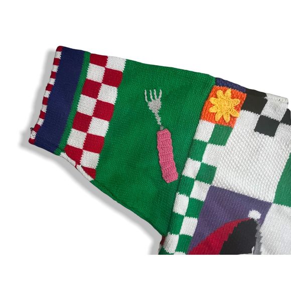 🔥insane🔥 Vintage Colorful BETEKZ 3/4 Sleeved Cardigan Picnic Themed - Picture 3 of 15